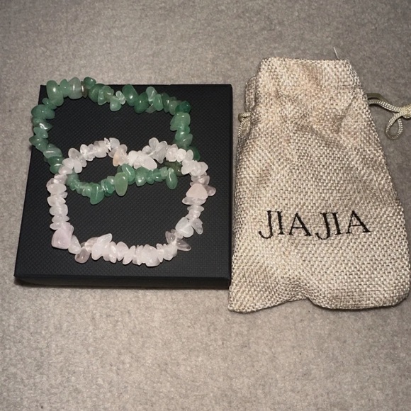 NWOT JIA JIA Set of 2 Healing Crystal Bracelets- Rose Quartz & Aventurine - Picture 1 of 2